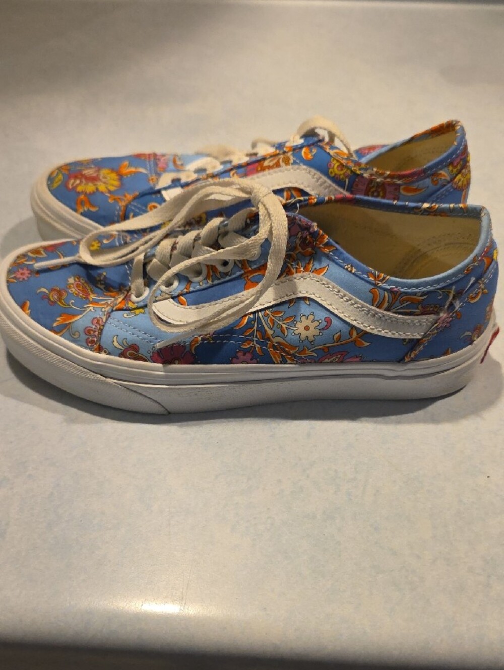 Vans Blue Floral Canvas Low-Top Sneakers for Women — White Trim - Picture 4 of 6